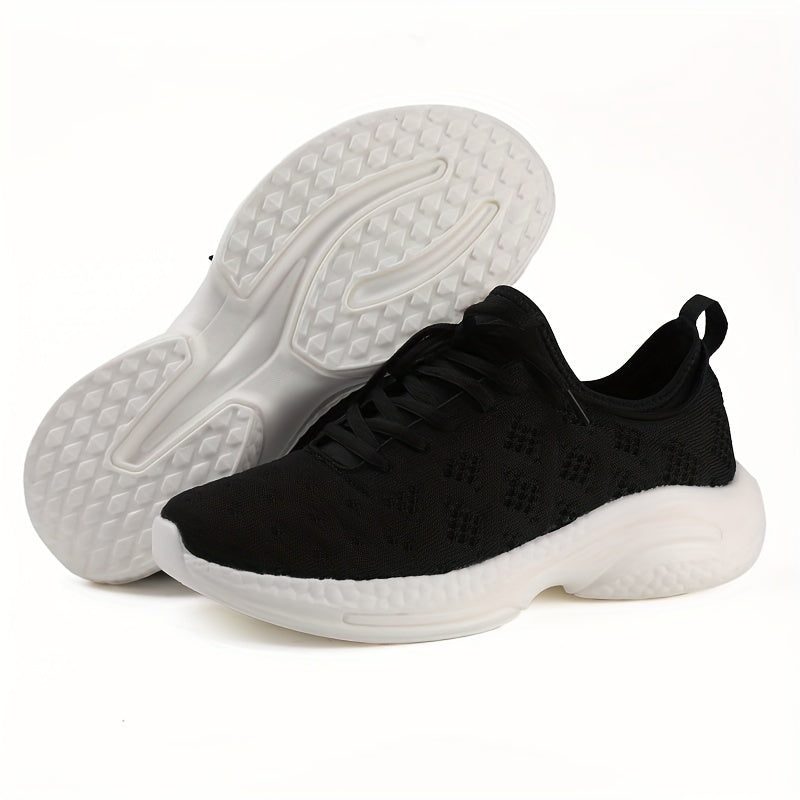 Men's Knit Running Shoes Breathable Soft Sole Sneakers Lace Up Outdoor Jogging