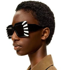Oversized Square Frame Sunglasses Vintage Flat Top Stripe Shades Eyeglasses