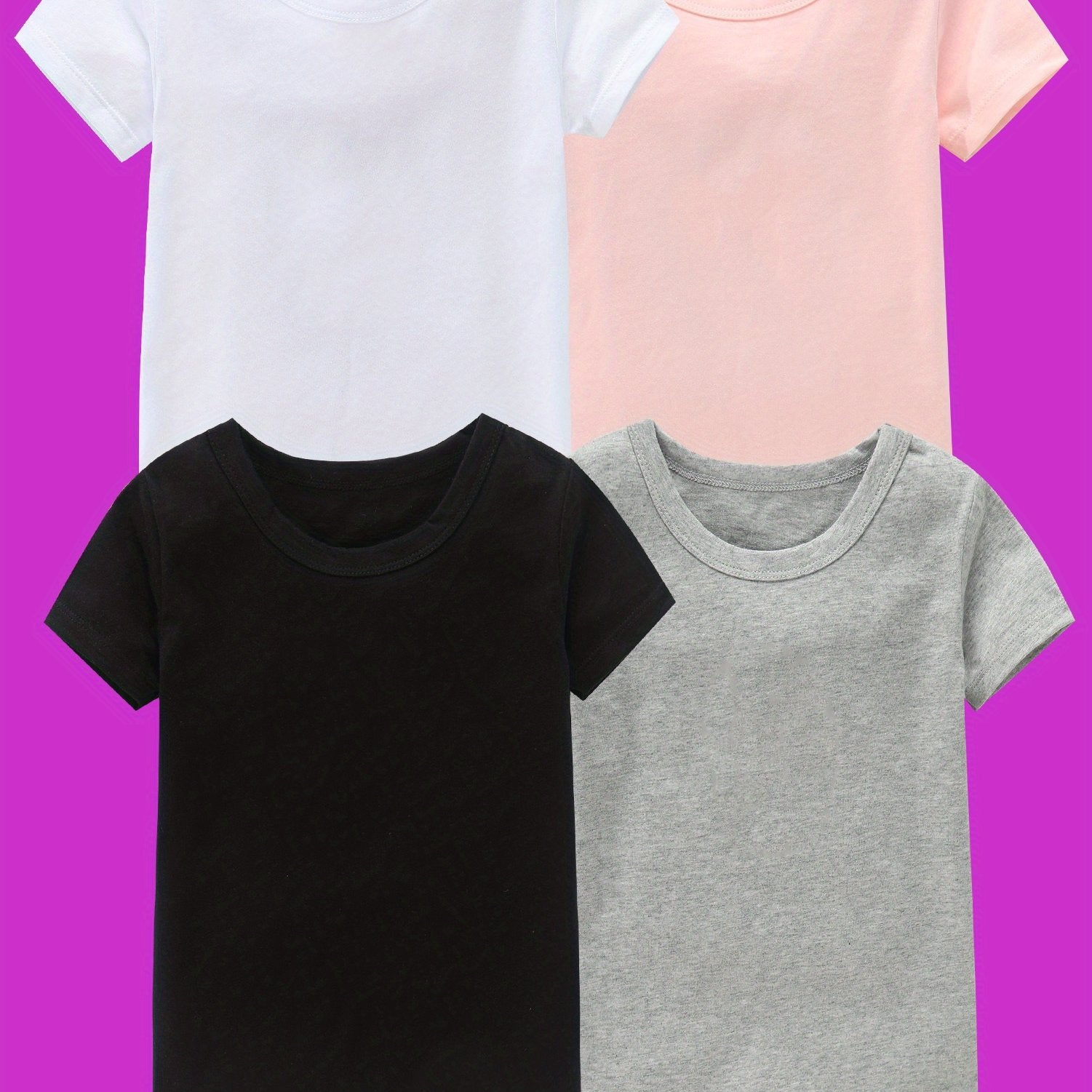4pcs Girls 100% Cotton Crew Neck Short Sleeve T-shirt Set for Summer