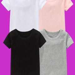 4pcs Girls 100% Cotton Crew Neck Short Sleeve T-shirt Set for Summer