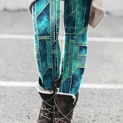 Geo Print Skinny Leggings Casual Elastic Waist Stretchy Leggings