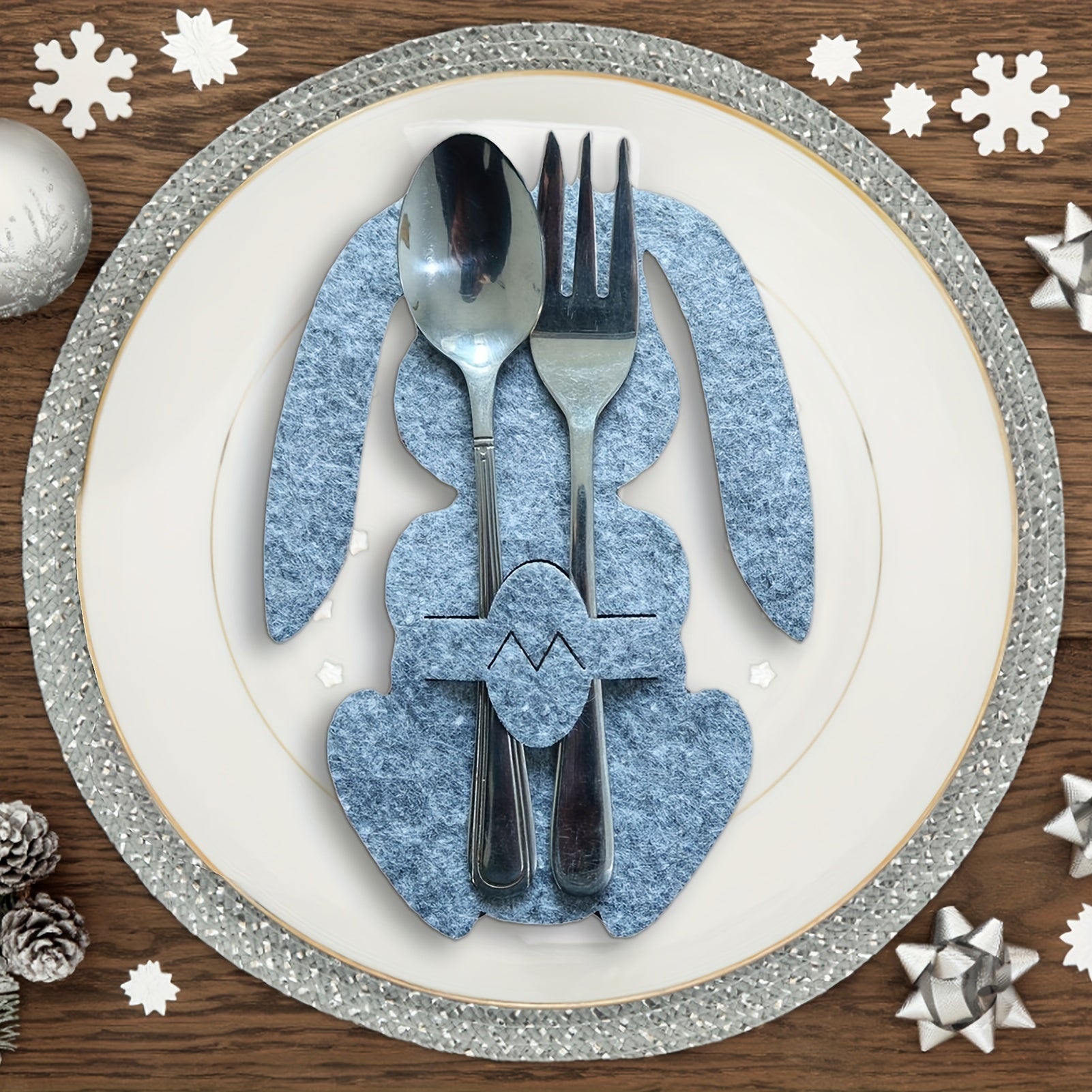 4PCS Easter Bunny Cutlery Bag Tableware Holders Knives Forks Pouch Decor