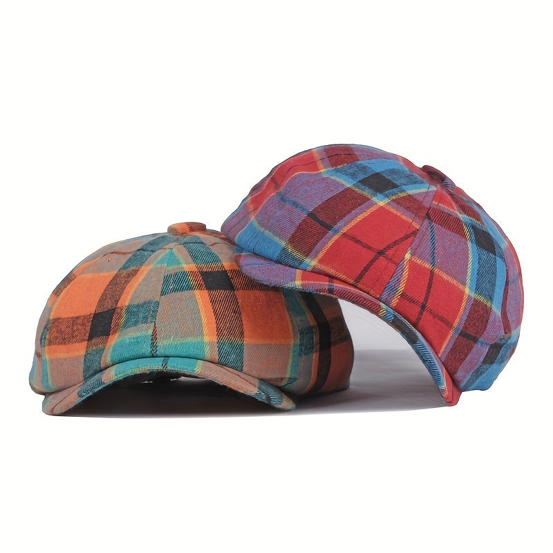Checkered Beret Hat British Retro Literary Newsboy Painter Octagonal Hat