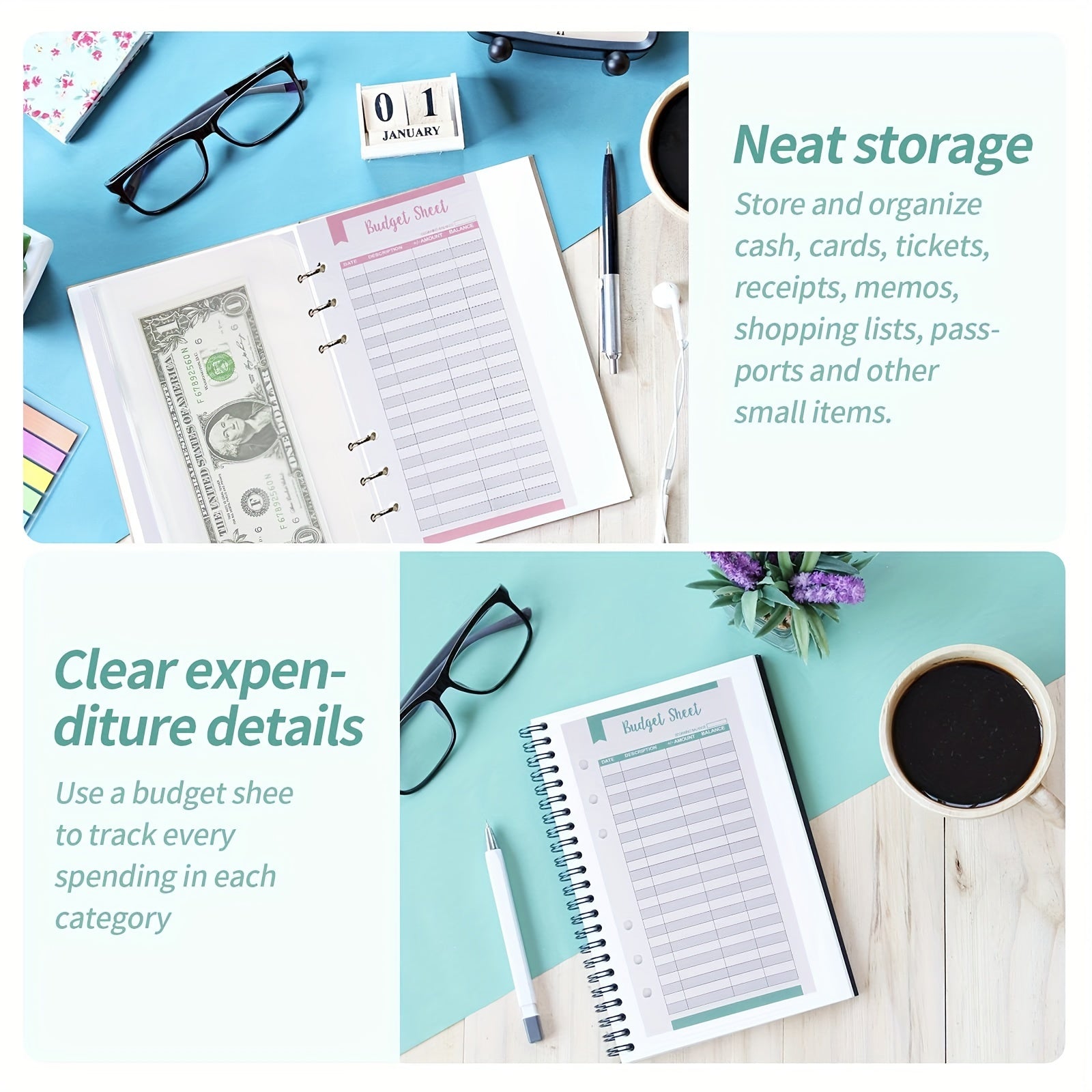 70pcs A6 Budget Binder Pockets & Expense Tracker Sheets Set