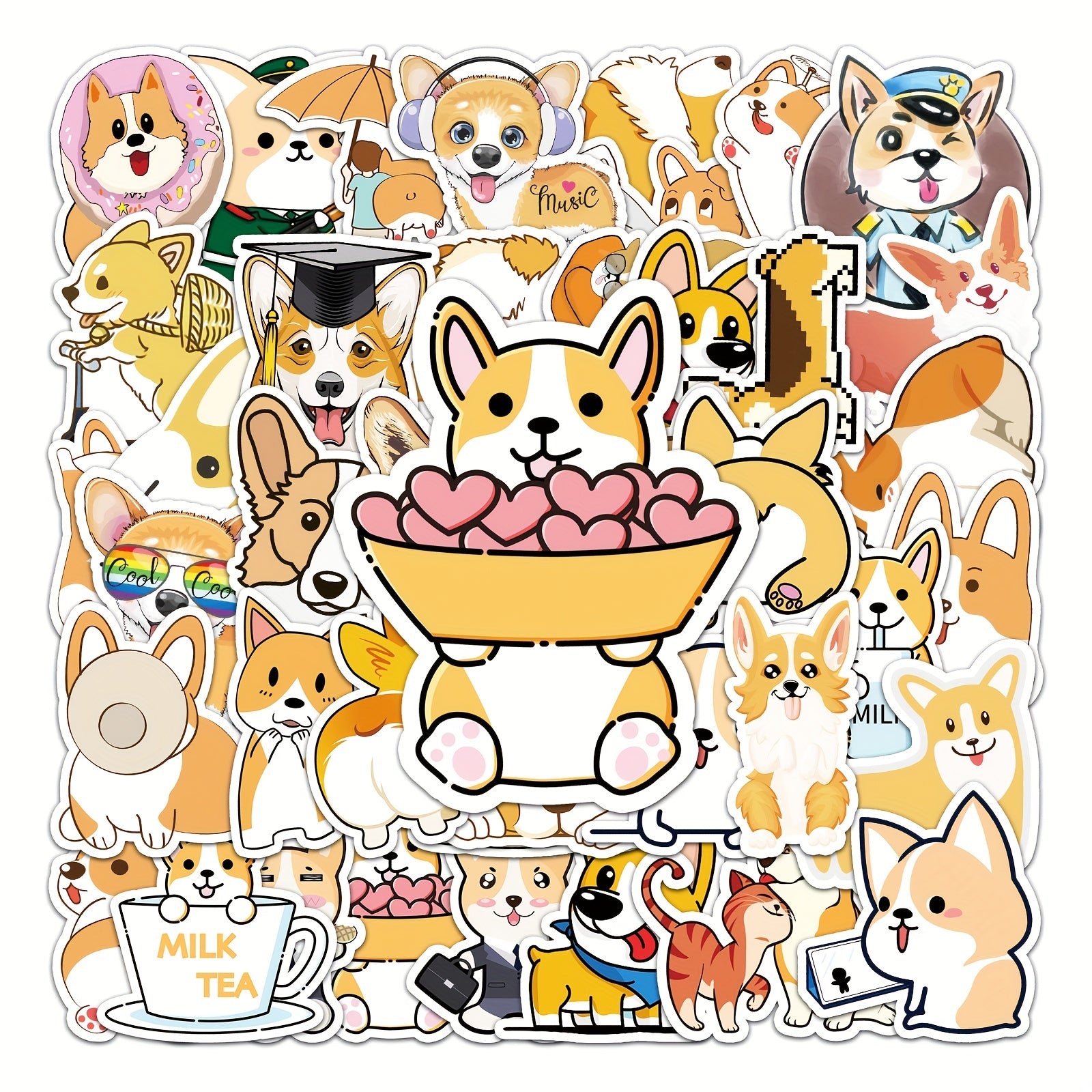 50pcs Corgi Waterproof Stickers for Water Bottles Laptop Phone Travel