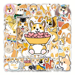 50pcs Corgi Waterproof Stickers for Water Bottles Laptop Phone Travel