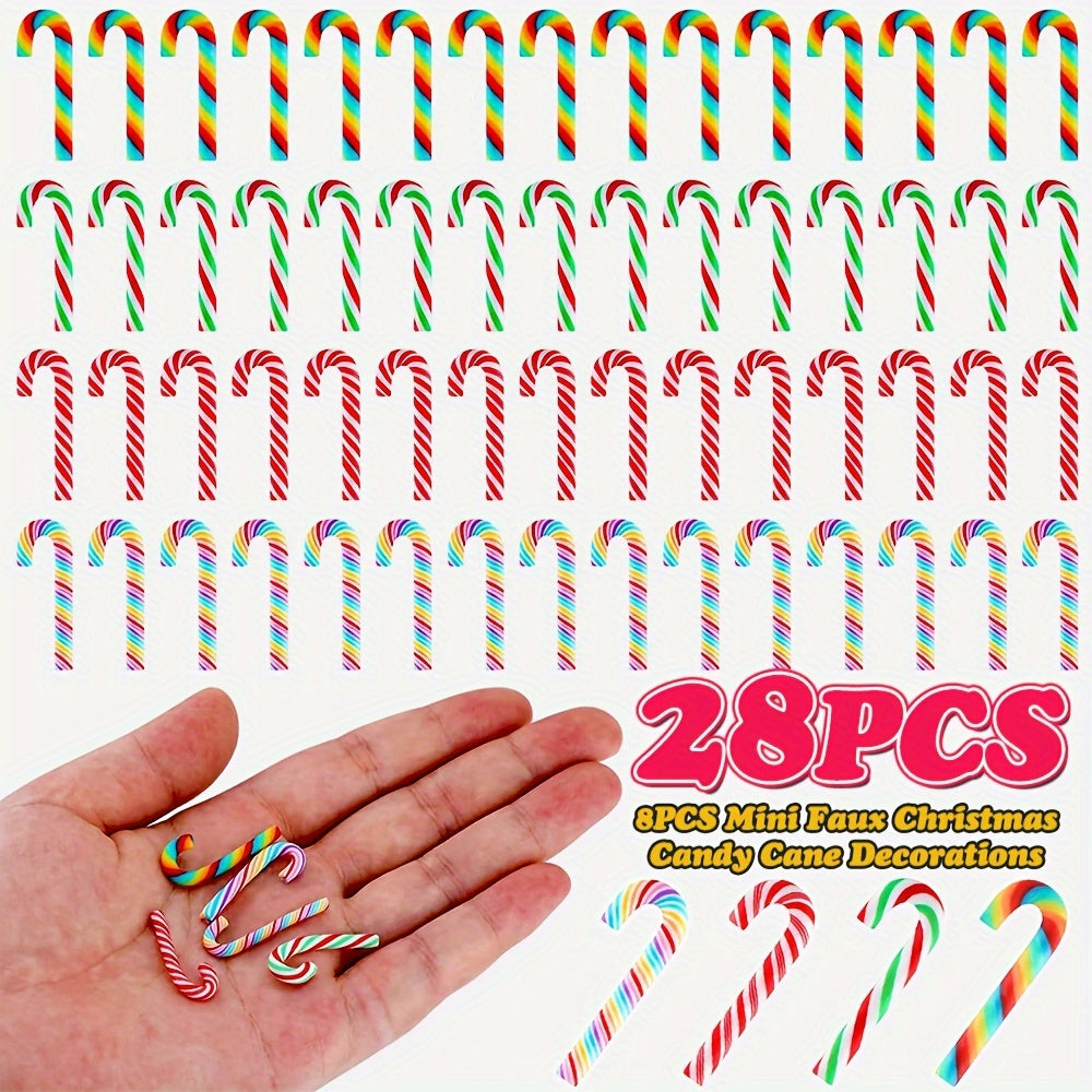 28pcs Rainbow Mini Faux Christmas Candy Cane Decorations DIY Crafts Sticker