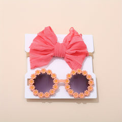 2pcs Kids Sunglasses & Lace Bow Headband Set for Outdoor Travel