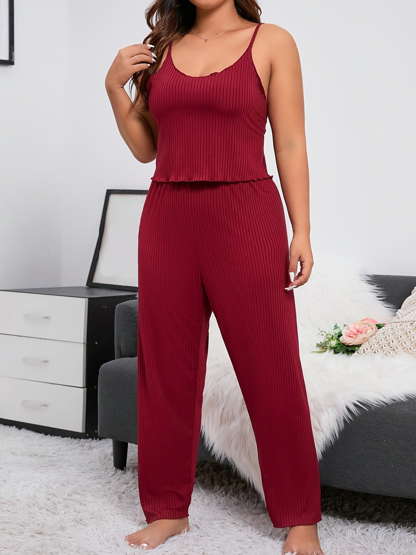 Ribbed Knit Cami Top & Pants Pajamas Set