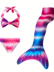 Girl's Mermaid Swimsuit 3pcs Halter Bikini Set & Mermaid Tail