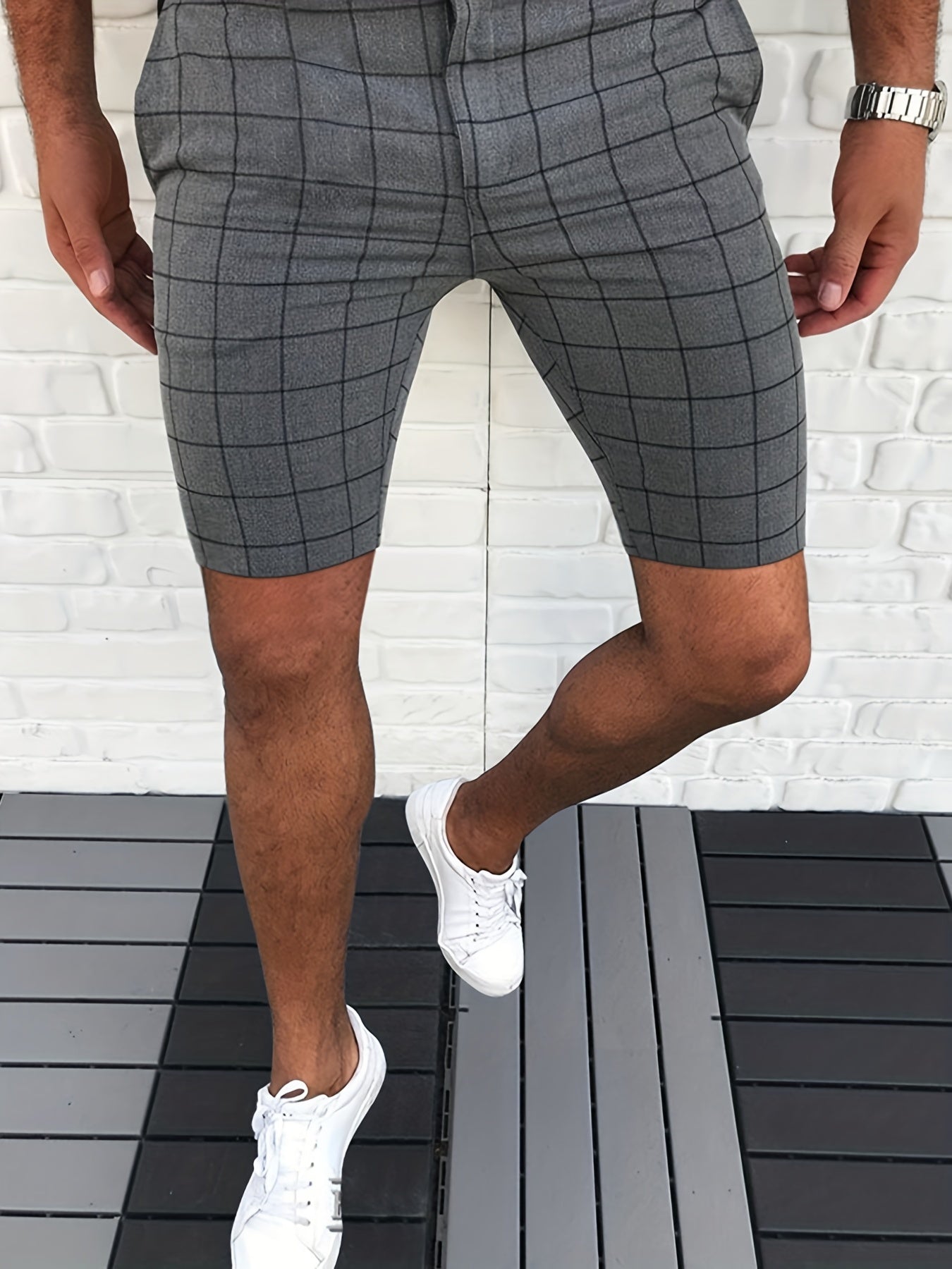Men's Plaid Cotton Blend Shorts Casual Stretch Dress Shorts