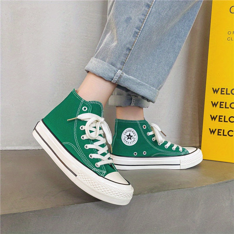 Women's Stars & Letter Print Lace Up High Canvas Shoes