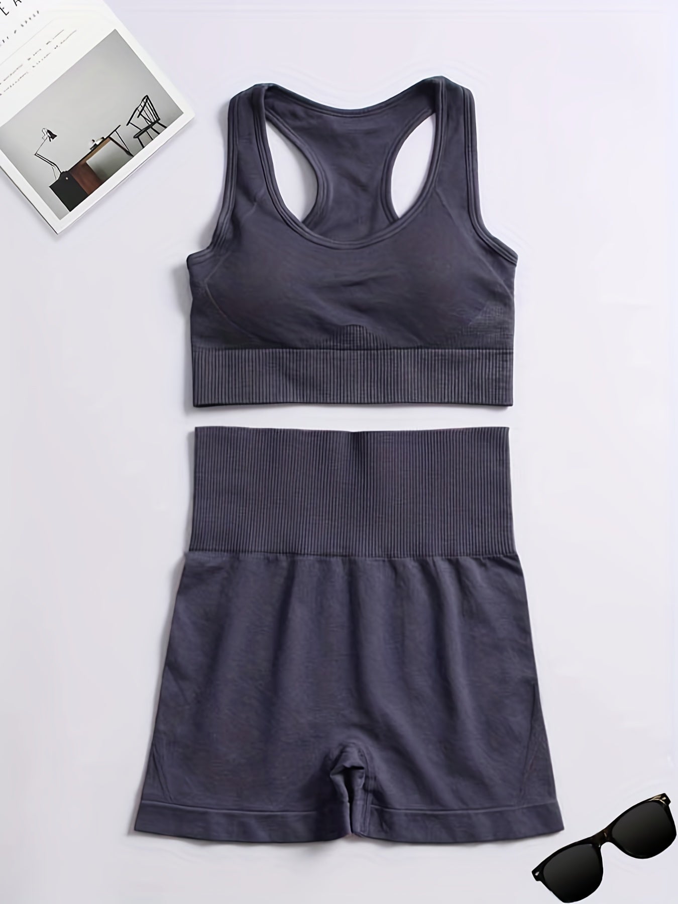 2 Pcs Yoga Set Sports Bra & Shorts Seamless Fitness Activewear