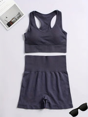 2 Pcs Yoga Set Sports Bra & Shorts Seamless Fitness Activewear