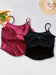 2pcs Girl's Ribbed Cami Top Solid Back Cutout Top Undershirts Kids Teens