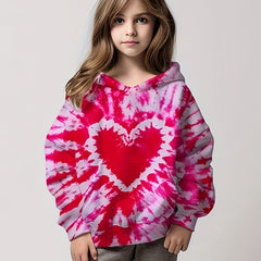 Girls Tie Dye Heart Graphic Hooded Sweatshirt Top 3D Pullover