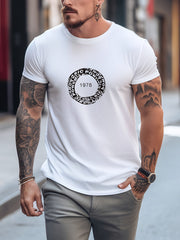 Men's Printed Sports Tee Shirt Stretch Round Neck Summer T shirt