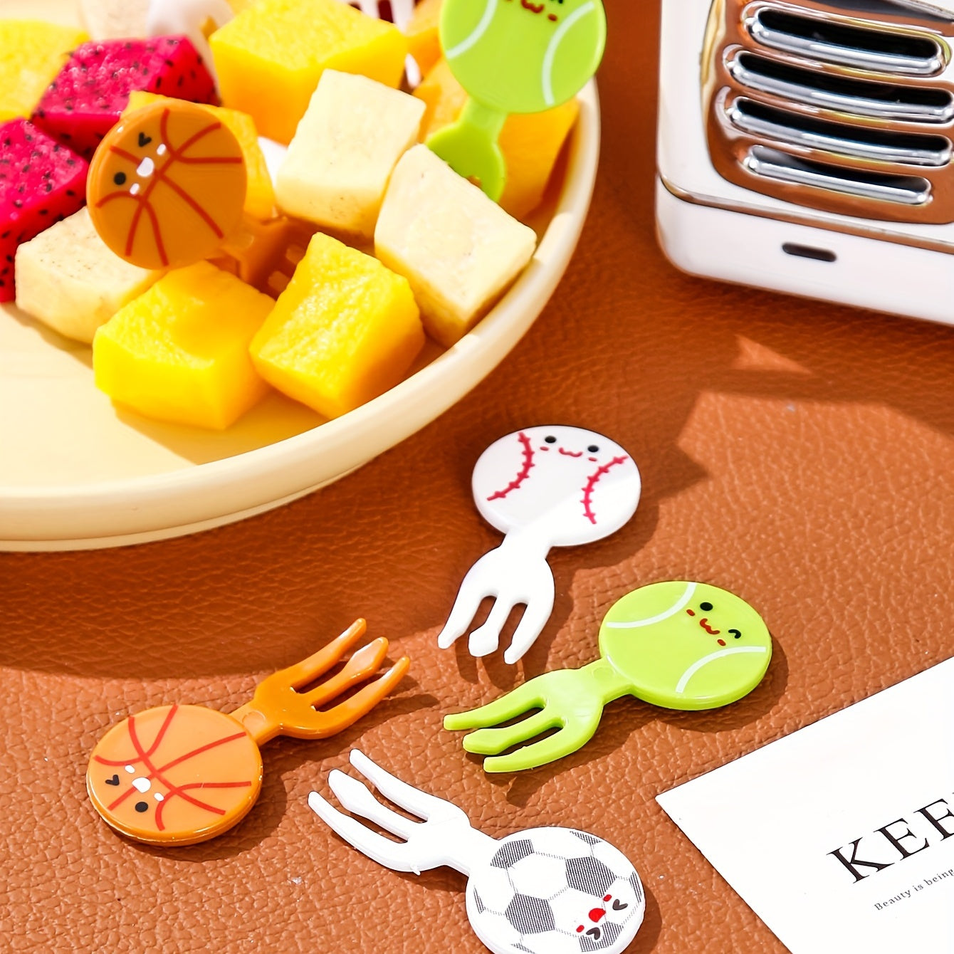 16pcs Cartoon Fruit Fork Plastic Decoration Stick Bento Box Toothpicks