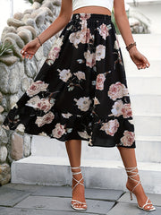 Floral Print Elastic Waist Skirt for Women