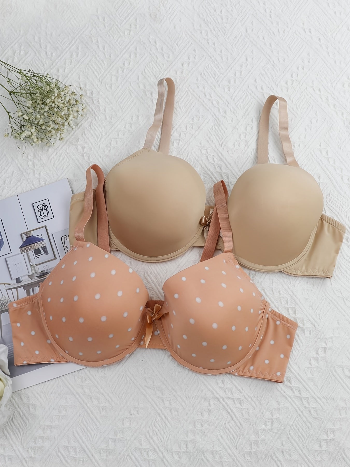 2 Pack Plus Size Casual Bras Set Women's Plus Bow Knot Underwire