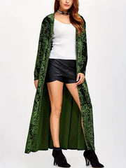 Solid Velvet Long Sleeve Open Front Hoodie