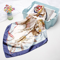 Vintage Silk Square Scarf Horse Group Edge Large Shawl Women Headwrap