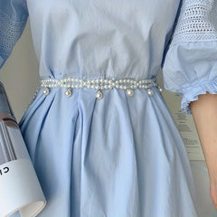 Double Layer Faux Pearl Chain Dress Girdle Pendant Chain Belt Waistband