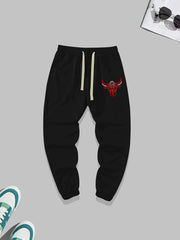 Bull Pattern Joggers Men's Loose Fit Sweatpants