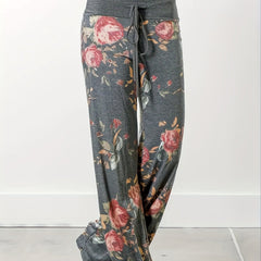 Vintage Floral Print Pants Casual Drawstring Waist