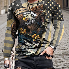 Eagle Flag Print Men's Round Neck Sweatshirt for Autumn Winter