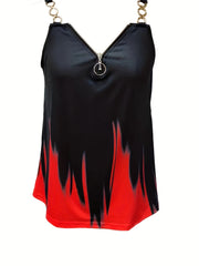 Casual Quarter Zip Tank Top with Chain Strap, Sleeveless
