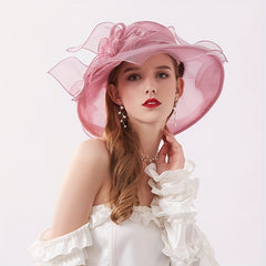 Ruffles Sun Hat Flower Decor Organza Church Derby Hats Mesh Travel Beach Hats