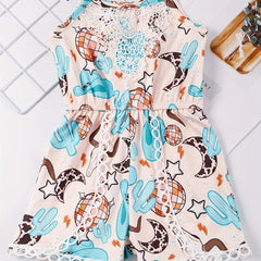 Toddler Girls Western Cowboy Cactus Cami Romper Jumpsuit
