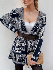 Graphic Print Open Front Hooded Cardigan