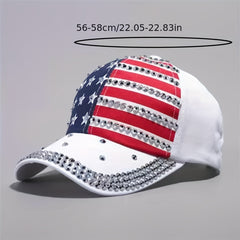 Flag Print Baseball Cap Rhinestone Decor Adjustable Dad Hat