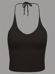 Sexy Lace Up Crop Halter Top Solid Sleeveless