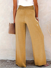 Smocked Waist Wide Leg Pants Women's Clothing