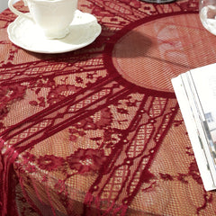 American Style Round Lace Tablecloth Red Hollowed Out Christmas Table Cloth