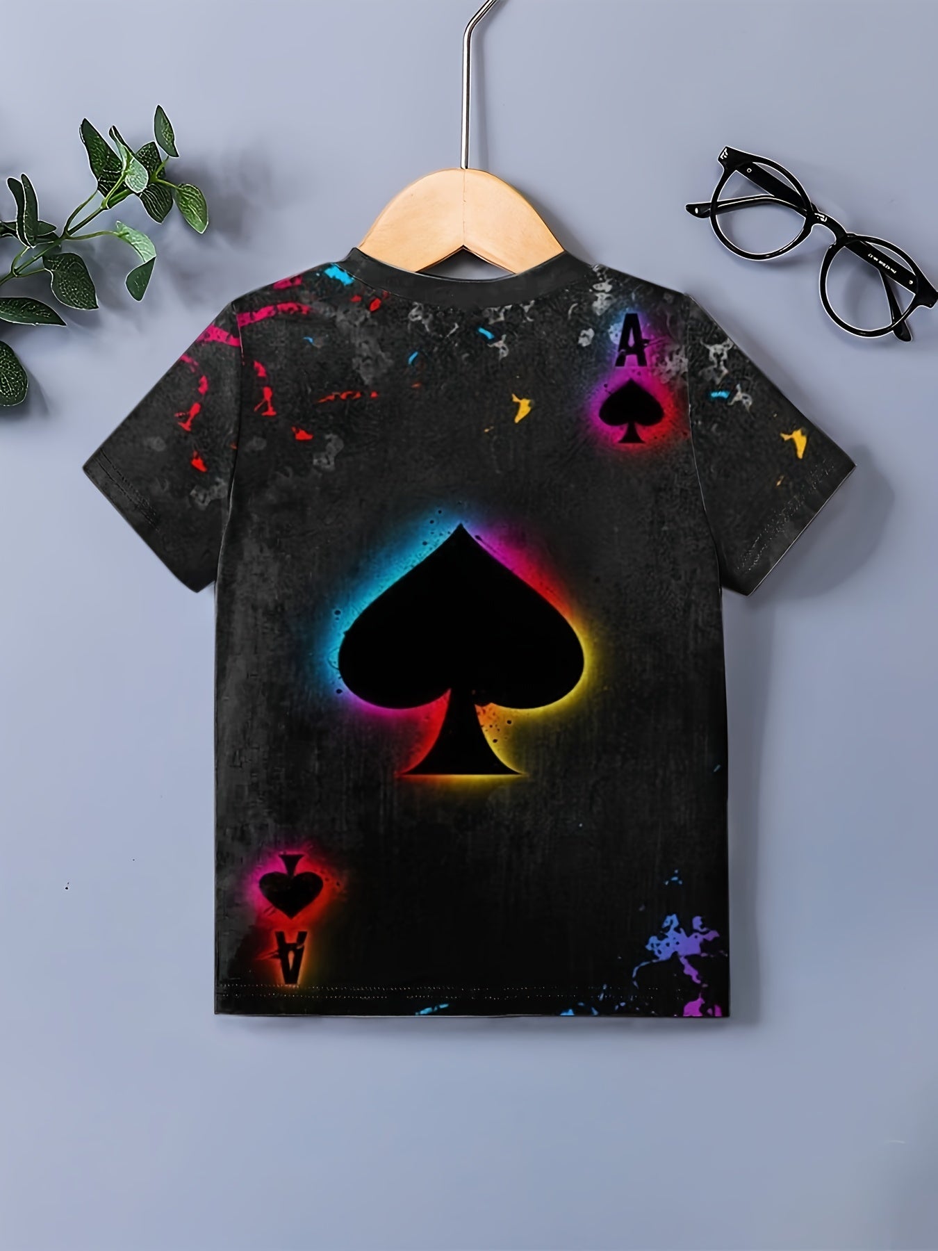 Ace Spade Print Boys T-shirt Lightweight Short Sleeve Top Summer Kids Outfit