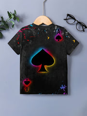 Ace Spade Print Boys T-shirt Lightweight Short Sleeve Top Summer Kids Outfit