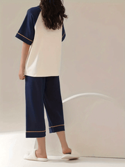 Letter Print Pajama Set Comfort Half Sleeve Top & Loose Cropped Pants