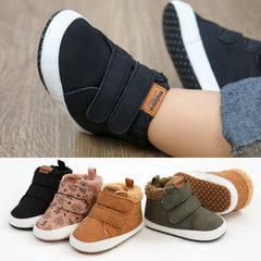 MYGGPP Baby Boys Hook And Loop Fastener Boots Soft And Warm Plus Fleece Winter