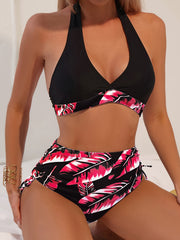 Tropical Leaf Print High Stretch Bikini Set