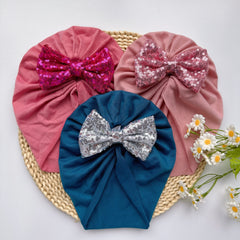 Soft Elastic Baby Sequin Bow Hat For Boys And Girls