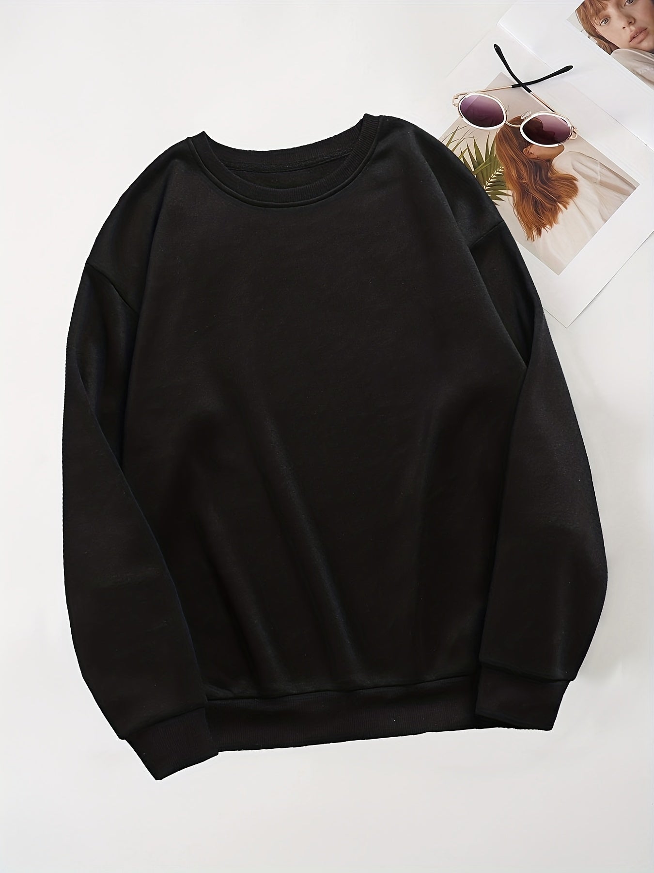 Women's Solid Crew Neck Sweatshirt for Fall & Winter