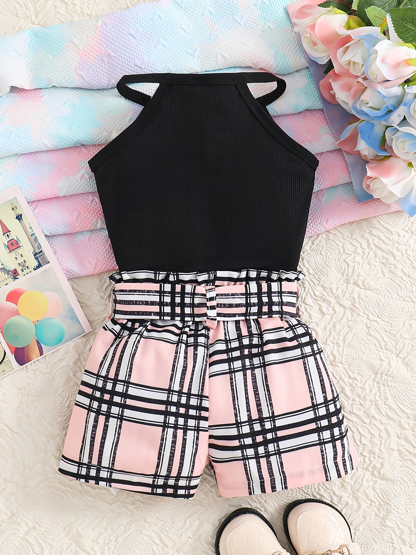Baby Girl Plaid Pants Set Sleeveless M Vest Dress