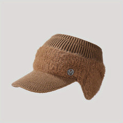 Rhinestone M Label Knit Hat Solid Thick Cold Proof Ear Protection Warm Hat