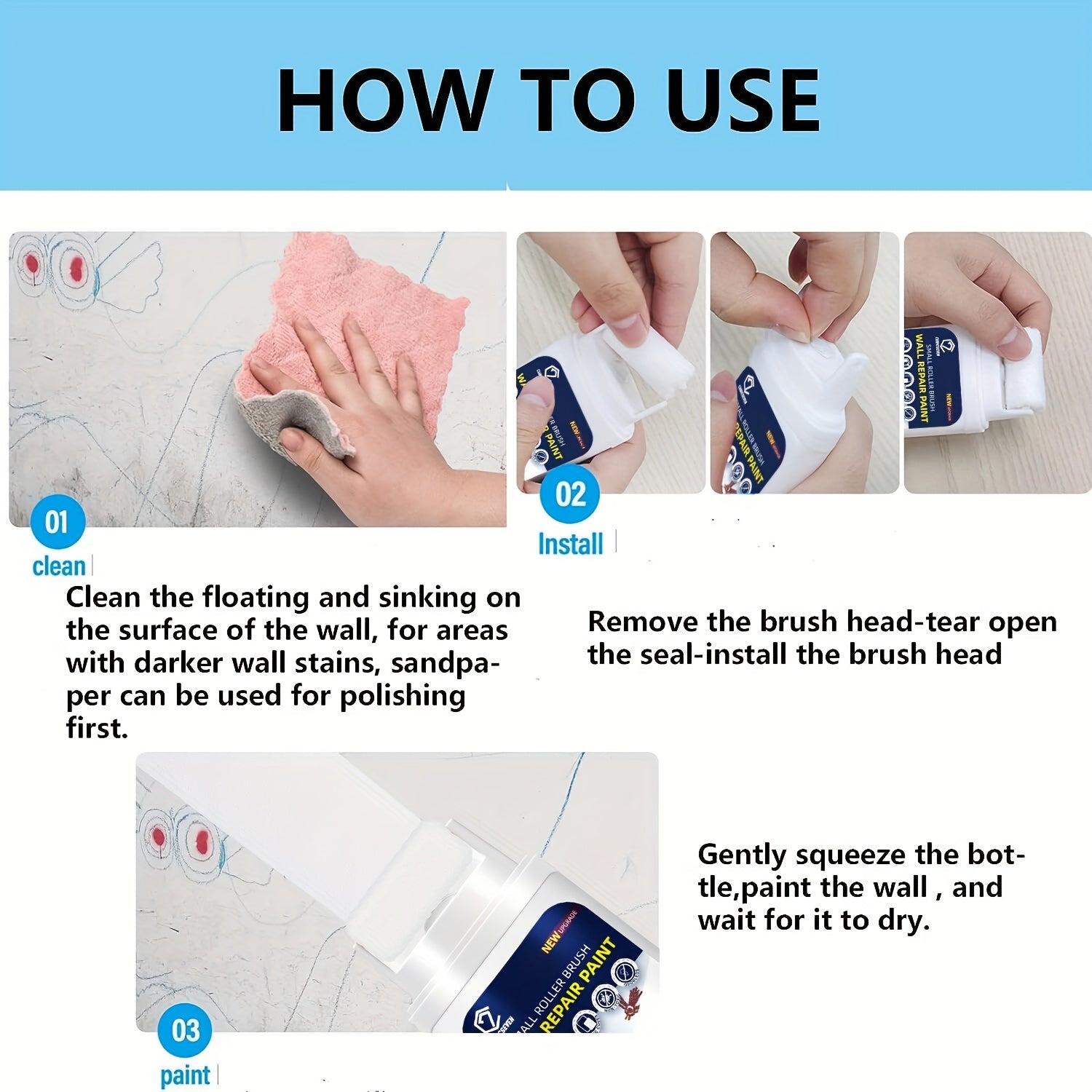 Small Roller Brush Wall Repair Paint DIY Waterproof Latex Cream