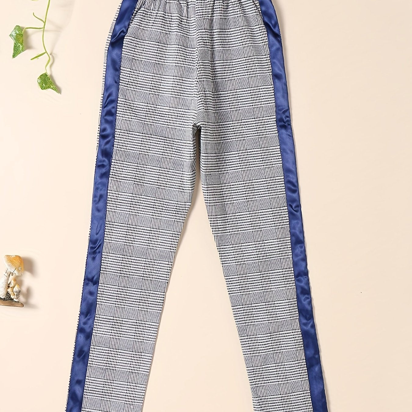 Girls Plaid Print Casual Pants Trousers Elastic Waist Ankle Length
