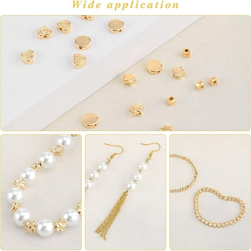 120 Pcs Mixed Shape Spacer Beads Round Ball Heart Flower Disc Loose Beads